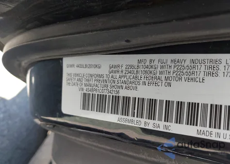 2007 Subaru Outback 2.5I/2.5I Basic/2.5I L.l. Bean Edition from USA, damaged, VIN 4S4BP61C077342156